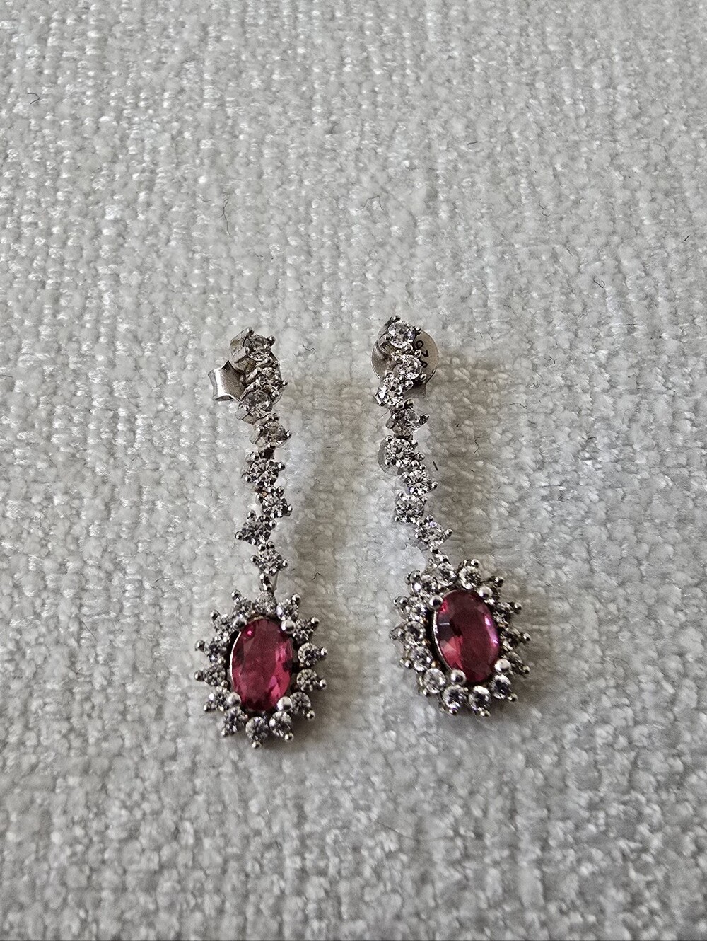 3 Pc Sterling Silver CZ Ruby Necklace, Bracelet and Drop Earring Set - Picture 8 of 9